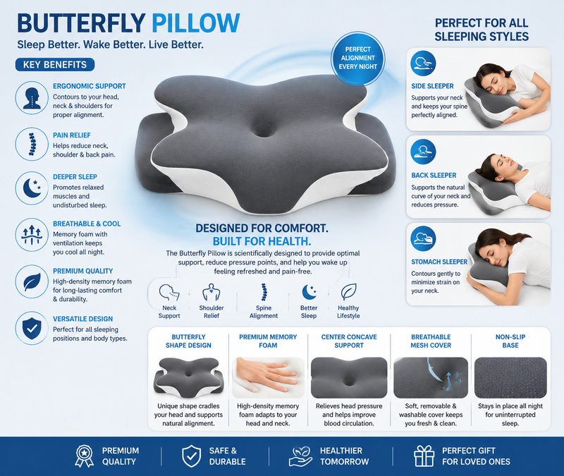 20% OFF Luxury Butterfly Ergonomic Memory Foam Pillow - Feel Fully Rested | COD + Free Delivery